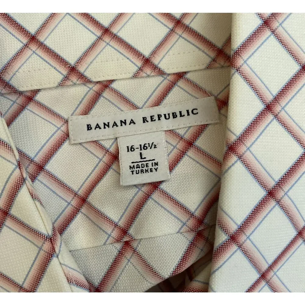 Banana Republic Mens Size L 16-16 1/2 Plaid Collared Button Down Dress Shirt
